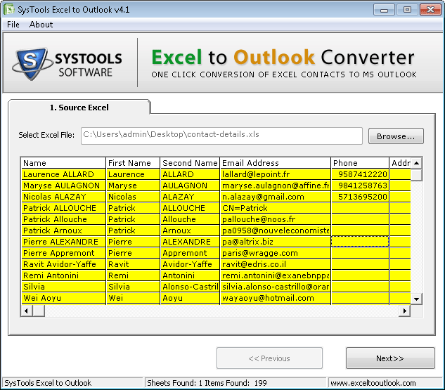 Excel to Outlook Contacts Conversion 4.2
